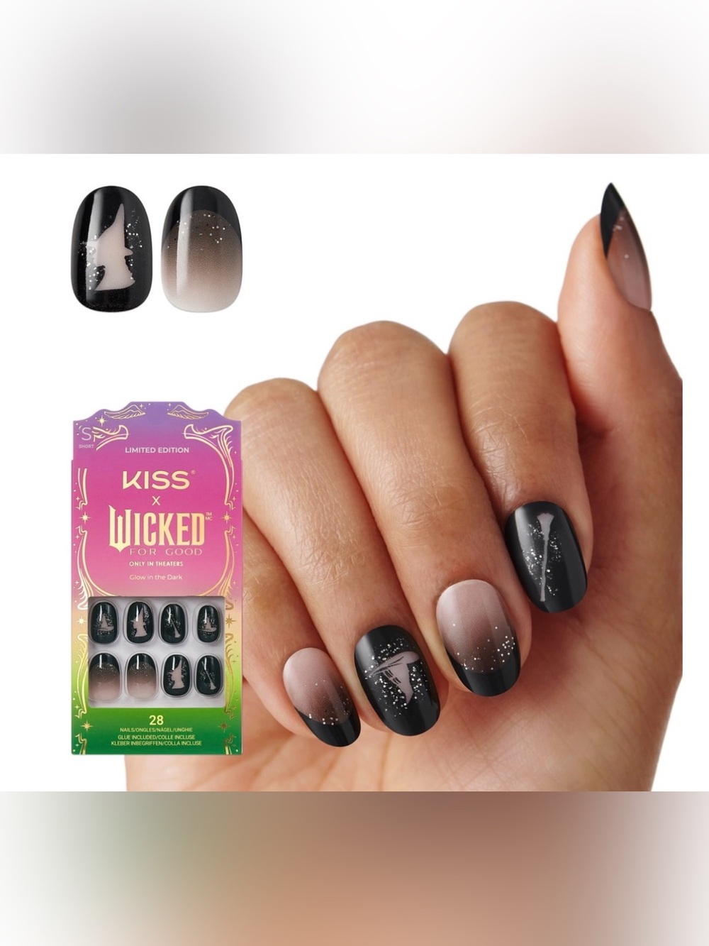 New KISS X WICKED: FOR GOOD Glow-in-the-Dark Short Oval Press-On Nails